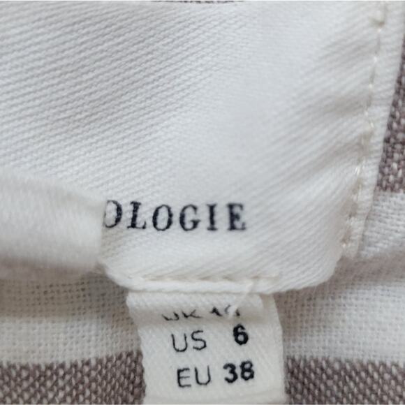 Anthropologie oasis striped linen pants cream tan cropped Size 6 - Picture 7 of 11